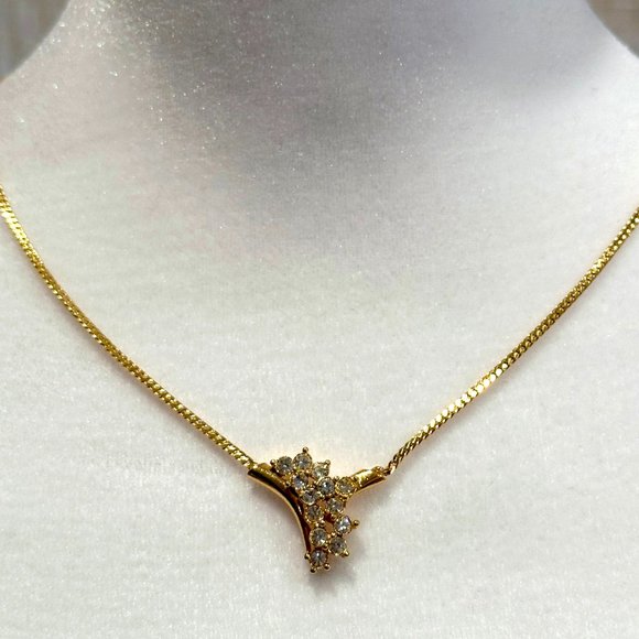 Vintage Avon Goldtone Rhinestone Crescent Cocktail Necklace Herringbone Chain - Picture 4 of 7